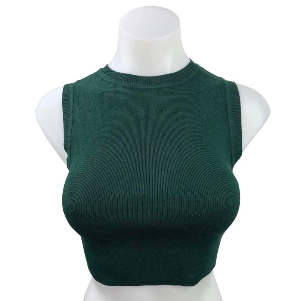 Zara Sleeveless Green Ribbed Cropped Tank Top